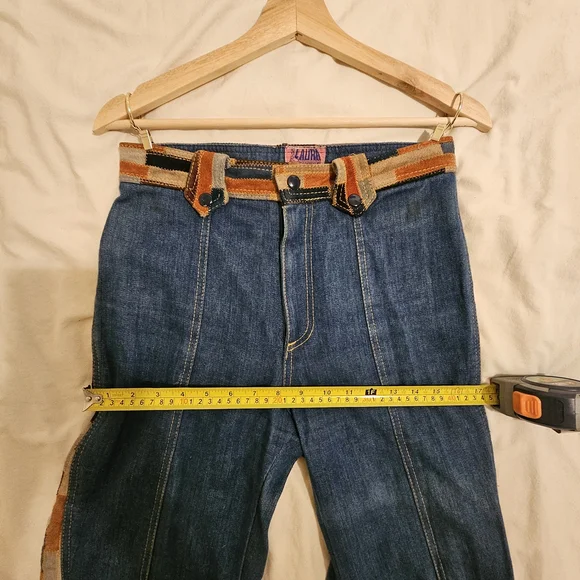 RARE VINTAGE 70s Suede Patchwork Wideleg Bell Bottoms Jeans - Picture 5 of 12